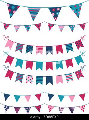 Vector buntings with colorful flags for kid birthday designs and other celebrations Stock Vector