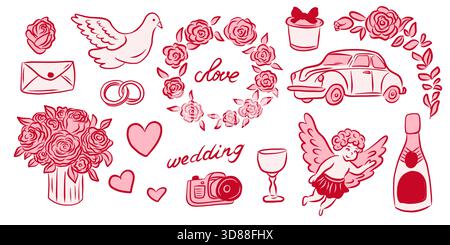 This is a wonderful collection of romantic, weddingthemed icons that are perfect for love and celebration designs Stock Vector