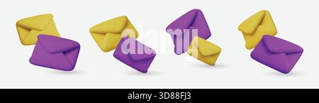 A stylish set of 3D envelopes on an isolated background. Modern illustrations for communication, email marketing, and app notifications. Stock Vector