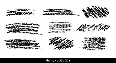 Various black charcoal hatch patterns are displayed on a white background. Each stroke showcases a different texture and technique, ideal for artists Stock Vector