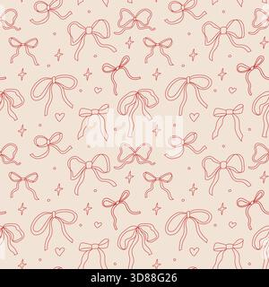 A light-colored surface features a playful repeating pattern of hand-drawn bows and stars. This design adds a whimsical touch suitable for various cre Stock Vector