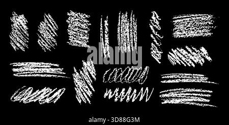 Multiple black charcoal hatch patterns showcase different techniques and styles of mark-making. The textured strokes vary in width and intensity, high Stock Vector