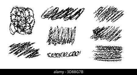 Various charcoal markings illustrate unique texture techniques in an artistic setting. Bold strokes and subtle smudges effectively display skills and Stock Vector