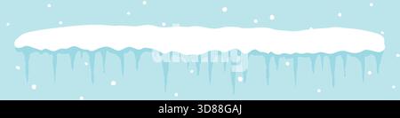 banner with snow-covered surface and hanging icicles, winter theme, frosty decoration, cold season, snowcap, seasonal design, holiday winter backgroun Stock Vector