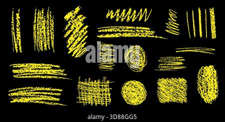 A collection of various black chalk hatch drawings showcases distinct artistic patterns and textures. The unique strokes emphasize creativity and skil Stock Vector