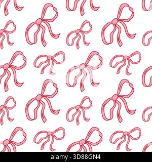 A repeating pattern of red bows on a white background showcases a playful design ideal for various creative applications. Perfect for fabric, wallpape Stock Vector