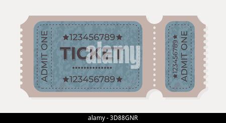 A decorative ticket showcases a vintage style with a blue background, beige borders, and perforated edges. It features the words Admit One and a uniqu Stock Vector