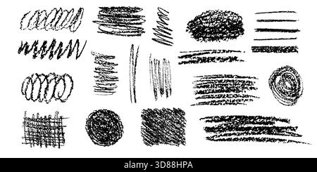 Various black charcoal hatch patterns are displayed, demonstrating different textures and techniques. Stock Vector
