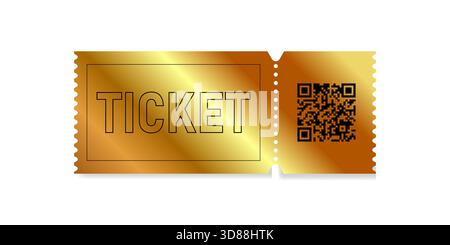 This golden ticket features bold lettering and a QR code for digital access, ideal for exclusive events. It highlights the importance of proper admiss Stock Vector