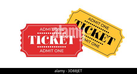 Vibrant red and yellow ADMIT ONE tickets are ideal for a wide range of events and various entertainment options Stock Vector