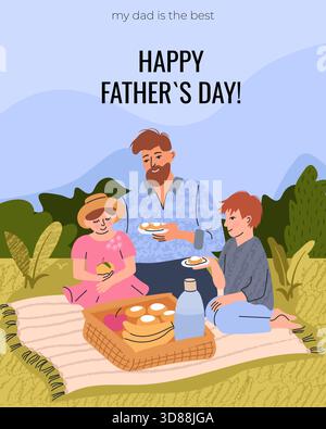 A joyful family picnic scene that celebrates Fathers Day with delicious food and meaningful bonding moments Stock Vector