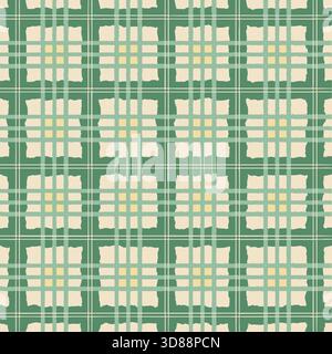 Green and beige hand drawn gingham plaid seamless pattern Stock Vector