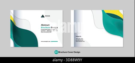 Modern Abstract A5 Brochure Cover Design with Organic Teal and Yellow Wavy Shapes Stock Vector