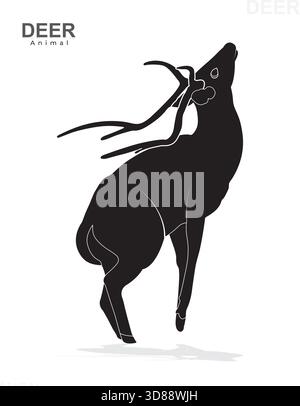 Graceful deer silhouette vector looking up, wild animal illustration. Stock Vector