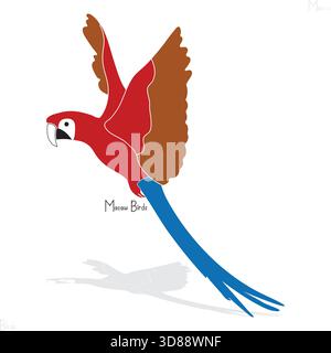 Flying macaw tropical bird silhouette vector graphic design icon. Stock Vector