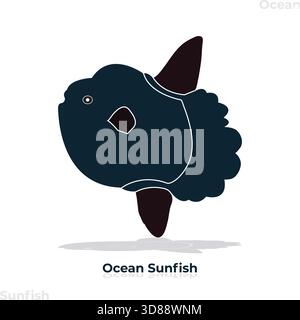 Ocean sunfish mola mola vector flat design isolated artwork icon. Stock Vector
