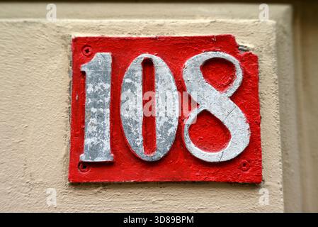 One zero eight number on house Stock Photo