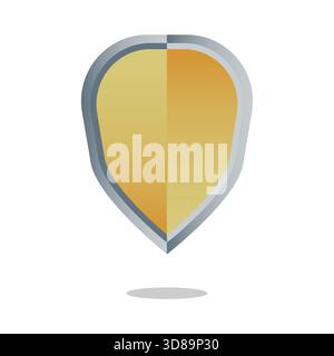 Gold shield icon. Blank security badge. Metal guard vector. Protection emblem shape. EPS 10. Stock Vector