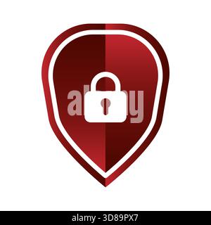 Closed padlock icon. Red shield symbol. Privacy lock vector. Security safe badge. EPS 10. Stock Vector