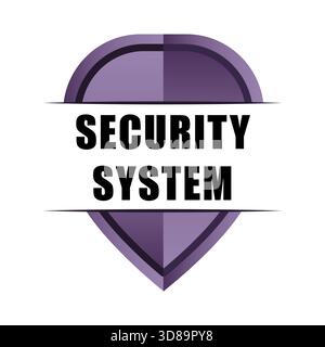 Security system label. Purple shield icon. Safe guard banner. Protection vector tag. EPS 10. Stock Vector
