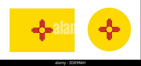 Set of New Mexico circle, rectangle flag icons. New Mexico state round, rectangular flag templates. Badge, background, push button, design element Stock Vector