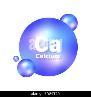 Calcium mineral icon. Blue sphere vector. Bone health symbol. Medical glossy ball. EPS 10. Stock Vector