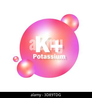 Potassium mineral icon. Pink sphere ball. K plus Vector. Chemical element symbol. EPS 10. Stock Vector