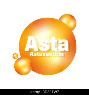 Astaxanthin sphere icon. Asta gold ball. Health supplement Vector. Medicine drop gloss. EPS 10. Stock Vector