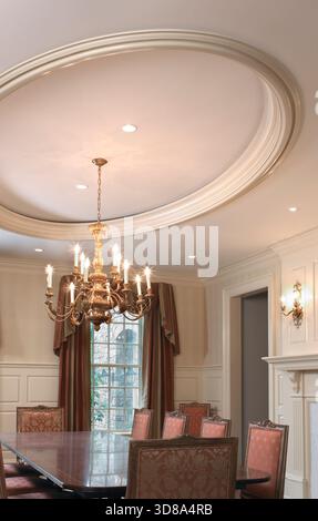 Formal dining room oval ceiling detail, USA Stock Photo