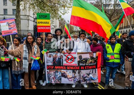 London, UK. 29th Nov, 2025. Stop Amhara Genocide in Ethiopia protest outside downing street in Whitehall, London. Credit: Guy Bell/Alamy Live News Stock Photo