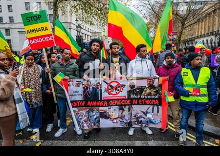 London, UK. 29th Nov, 2025. Stop Amhara Genocide in Ethiopia protest outside downing street in Whitehall, London. Credit: Guy Bell/Alamy Live News Stock Photo