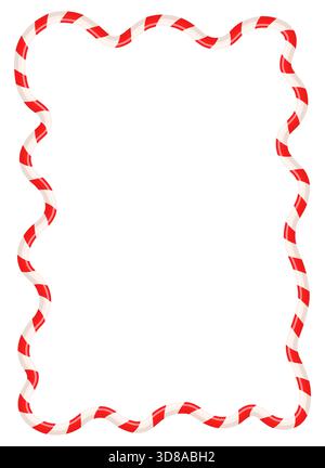 Whimsical Christmas wavy candy cane vector border, Red and white stripes rectangular frame for holiday menus and cards Stock Vector