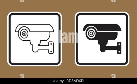 This image features black and white symbols of security cameras suitable for surveillance signage, emphasizing safety and monitoring in various enviro Stock Vector