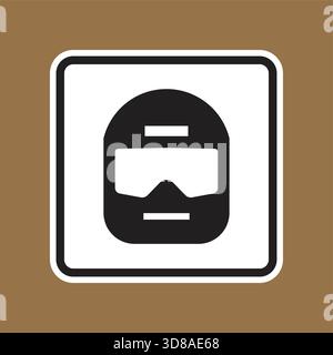 This monochrome illustration features a helmeted face wearing protective goggles. It represents safety and protection in various activities, ideal for Stock Vector