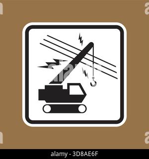 This graphic features a caution sign depicting a crane working near power lines. Ideal for illustrating construction safety messages in industrial con Stock Vector