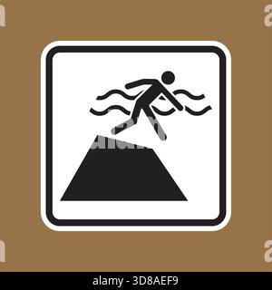 This illustration depicts a warning sign for the danger of falling into water from a cliff edge. It serves as a crucial reminder of safety measures in Stock Vector