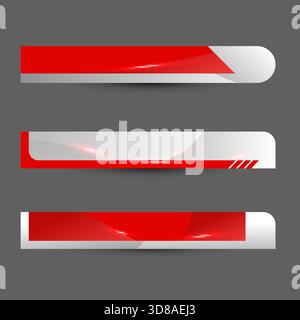 Clean modern red and white banner templates with glossy shapes and rounded edges—ideal for web headers, ads, presentations, and promotional layouts. Stock Vector