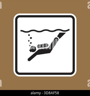 Simple underwater diving icon featuring a swimmer silhouette with bubbles, suitable for safety signage. Perfect for aquatic environments and recreatio Stock Vector