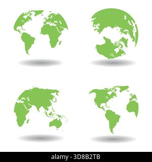 Illustration of a set of world map icons on a white background. Stock Vector