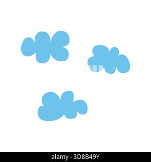 Blue fluffy cloud silhouette. Minimalist clouds set. Abstract vector Blue cloud silhouette collection in cute flat cartoon style for web background Stock Vector