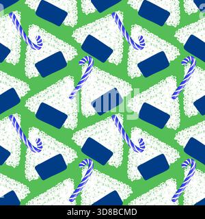 Japanese food onigiri seamless cartoon kawaii rice ball pattern for wrapping paper and kids clothes print and menu and restaurants accessories and fab Stock Photo
