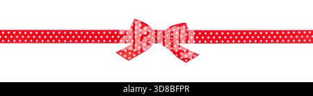 Red Bow Ribbon with White Dots Pattern Isolated on White Background, Clipping Path Included Stock Photo