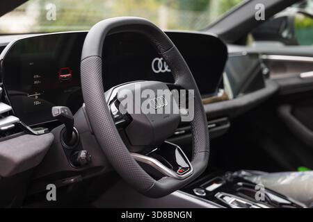 Slovenia, Ljubljana - 6 October 2025: Audi A5 features a modern cockpit and stylish, comfy dashboard. Stock Photo
