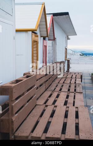 Wood construction on a Sicilian beach overlooking the Mediterranean Sea Stock Photo