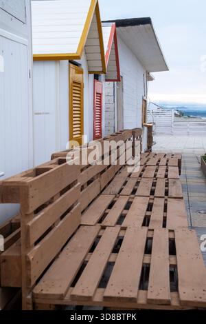 Wood construction on a Sicilian beach overlooking the Mediterranean Sea Stock Photo