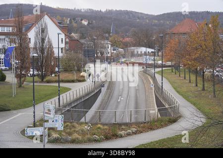 Gustav-Petri-Strasse through underpass under railroad tracks in Wernigerode in the Harz district in Saxony-Anhalt, Germany Stock Photo