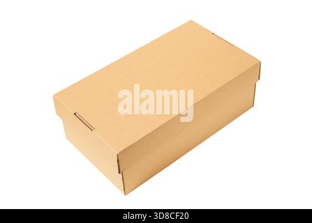 Blank Paper Cardboard Box in Three-quarters Isolated On a White Background, Based on a High-quality Studio Shot, a Great Template For Box Design Stock Photo