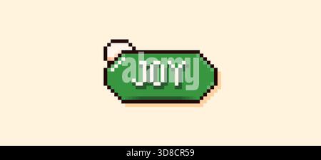 Green pixel art Holiday speech bubble with Joy word and snow pile. Stock Vector