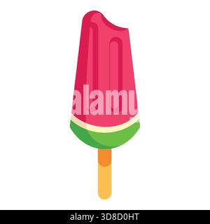 Bitten Watermelon Flavor Ice Cream Bar Vector Illustration for Summer Dessert Menu Stock Vector