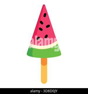 Triangular Watermelon Slice Popsicle Vector Icon on Wooden Stick Stock Vector